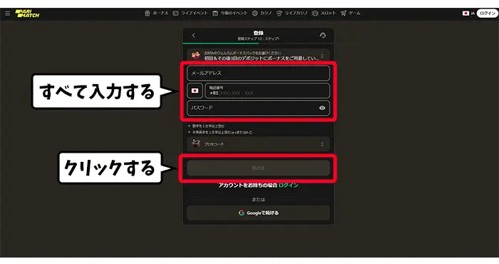 ログイン情報を入力