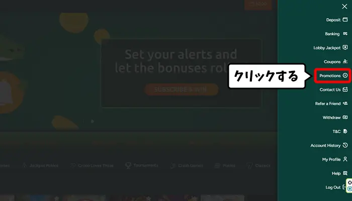 プロモーションをクリック