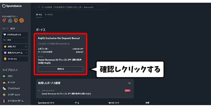入金不要ボーナス詳細